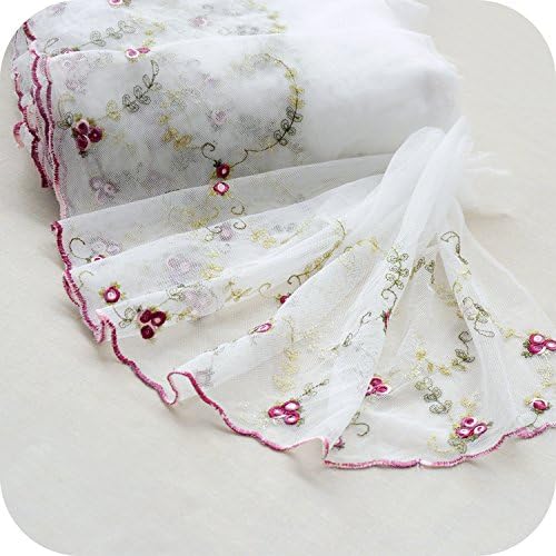 11" Width Premium Rose Embroidered Antique Retro Floral Mesh Lace Fabric Embroidered Dress Edge Lace Trim Fabric Ribbon Wedding Bridal Veils Craft Tulle Lace Trim-by The Yard (Burgundy)