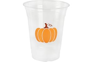 AimFun Pumpkin Plastic Cups Fall Disposable Party Cups Autumn Harvest 12oz Clear Cups Orange Pumpkin Thanksgiving Cups for Birthday Baby Bridal Showers Party Supplies (50)