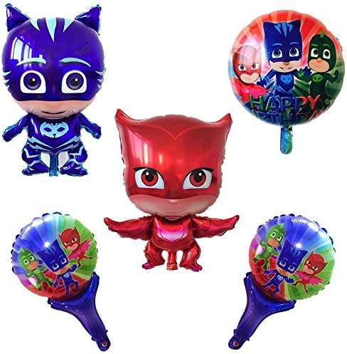 NEW 5 PIECE PJ MASK BODY SHAPED BALLOONS SET . 2-28INCH=1-18INCH AND 2-11INCH. PJMASK PARTY DECORATION PJ MASK BIG BALLOONS