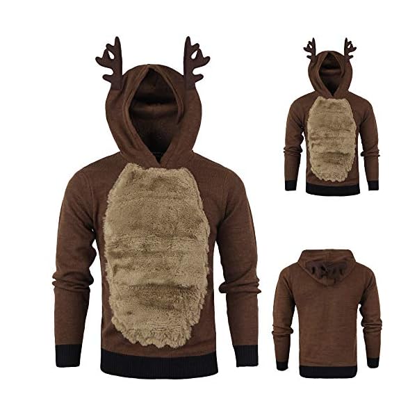 GzxtLTX Men Autumn Winter Cosplay Xmas Hoody Reindeer Feather Hooded Christmas Plus Velvet Fur 3D Blouse Top - Image 3