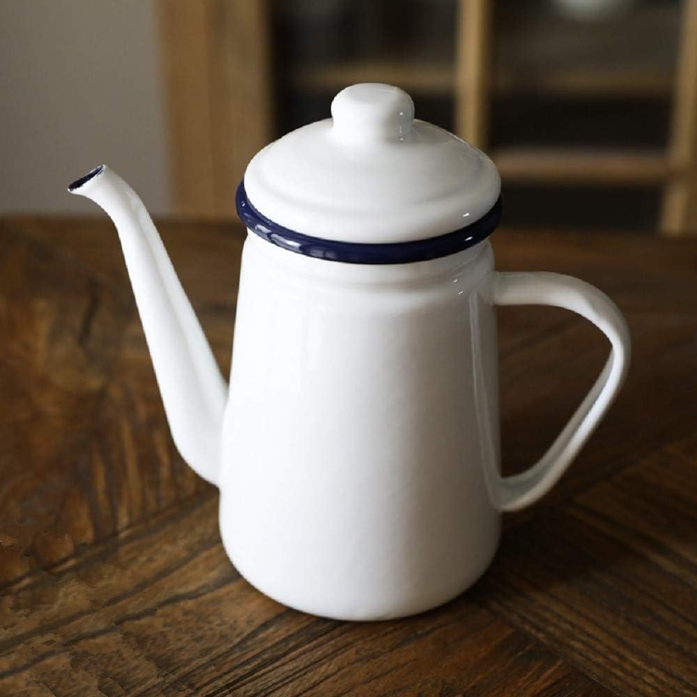 Camping Outdoors Coffee Pot 1.1L, Hand Drip Enamel Tea Coffee Pot Kettle Boiler Oil & Vinegar Cruet