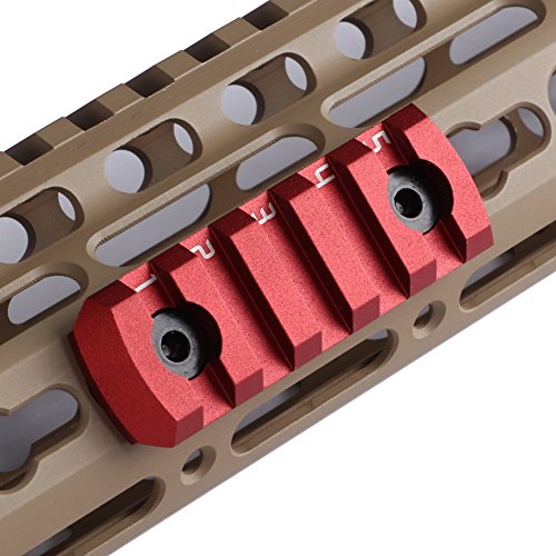 TuFok Low Profile Keymod Rail Section - Key Mod Picatinny Rail Adapter Mount Attachment (5-Slot Aluminum RED)
