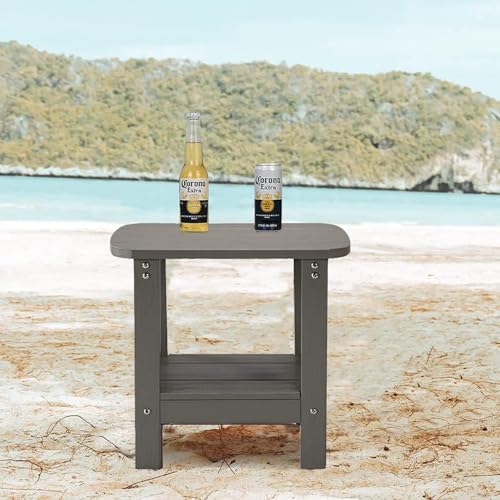 HaiZR Outdoor Adirondack Side Table - Double Tier Patio Outdoor End Table, Weather Resistant, Rectangular Patio Side Tables for Patio, Pool, Backyard, Lawn, Beach（Charcoal Gray）