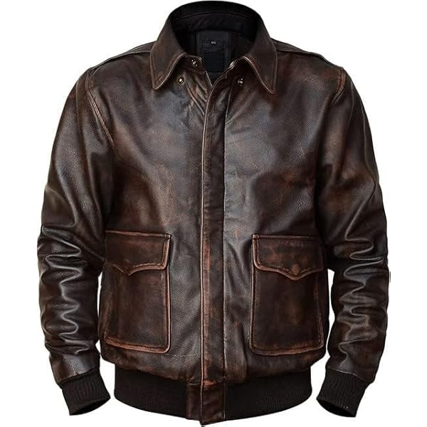 A2 Waxed Distressed Brown Real Cowhide Leather Bomber Flight