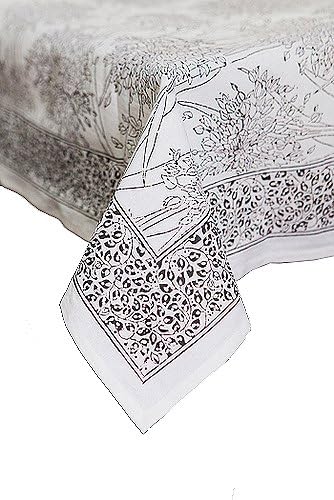 Petal Pushing Hand Printed Cotton Tablecloth, 68" Round