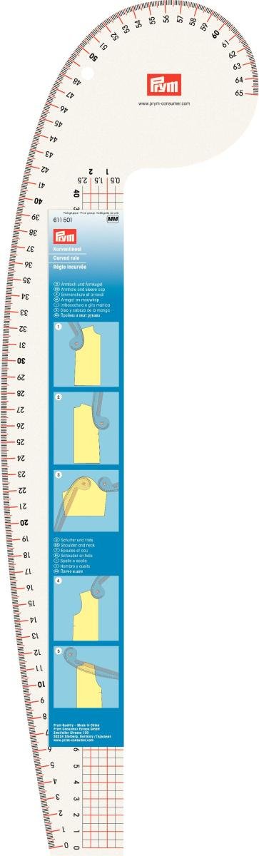 Prym | 611.501 | Prym Curved Ruler for Sewing | Armholes and Sleeve Heads | Metric Dressmaking & Pattern Making Tool | Transparent | One Size