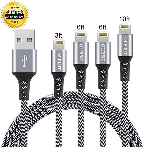 Lightning Cable For iphone 8, [4 Pack] iphone Charger Extra Long Durable Nylon Braided Fast Charging Cord for iPhone X/8 Plus/7/7Plus/6s/6/Plus/5se/5s/5c/5,iPod, iPad, and More(Black &amp; White)