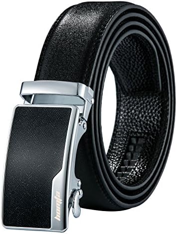Leather Belts for Men with Automatic Buckle Ratchet Slide Holeless Black big - Long 52''