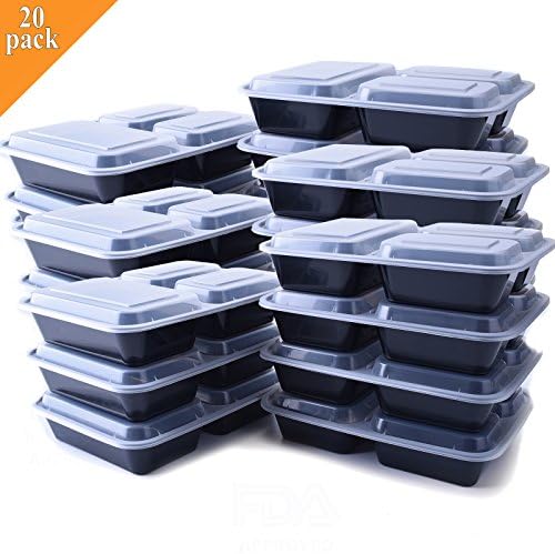 Portion Control Containers, 20-Pack 3 Compartment Meal Prep Containers with Lids - Stackable, Reusable, Leak Resistant, Microwaveable & Dishwasher Safe, BPA-Free Food Storage Containers (36oz)