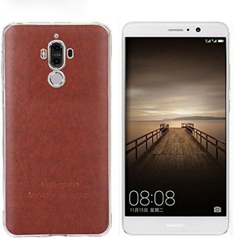 Huawei Mate 9 Case, Anti-Scratches, Shock-Absorption with 4 Corner, Premium Slim Flexible TPU + Synthetic Leather Protective Case Cover for Huawei Mate 9 (Brown)