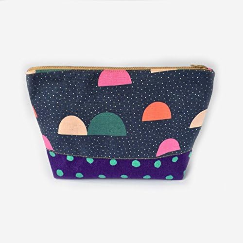 Canvas Makeup Bag Large Zip Pouch- Wash Bag- Travel Organizer Makeup Kit Toiletry Bag- Mother's Day Gift- Womens- Dots Half Moon Japanese
