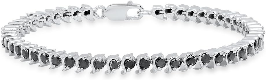 Dazzlingrock Collection3.65 Carat (ctw) Round Cut Black Diamond Ladies Tennis Bracelet, Sterling Silver