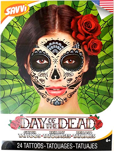 Day Of The Dead Sugar Skull Temporary Face Tattoos (GLITTER WEB)