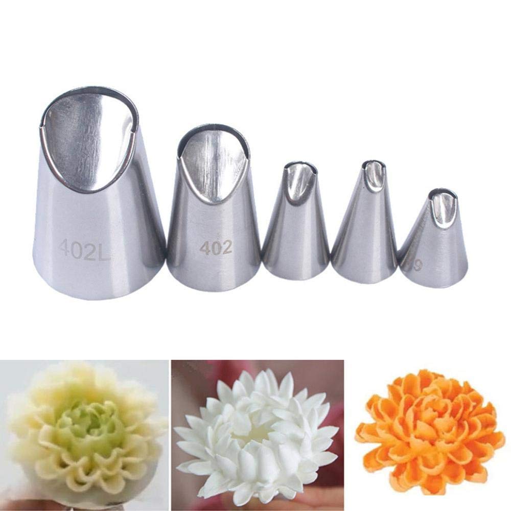 DUORUI 5pcs Icing Piping Nozzle Tips Cream Cake Decorating Cupcake Fondant Stainless Steel Make Flower Chrysanthemum Petal
