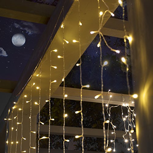 LEORX Curtain Lights 300 LEDs 9.8 X 9.8ft, 8 Modes Curtain Fairy Lights for New Year Wedding Party Bedroom Garden Patio Outdoor Indoor, Warm White - Thumbnail 2