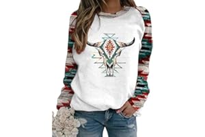 Xuboway Womens Western Aztec Shirt Casual Long Sleeve Ethnic Fall Tops Western Geometry Graphic Sweatshirts Vintage Blouses