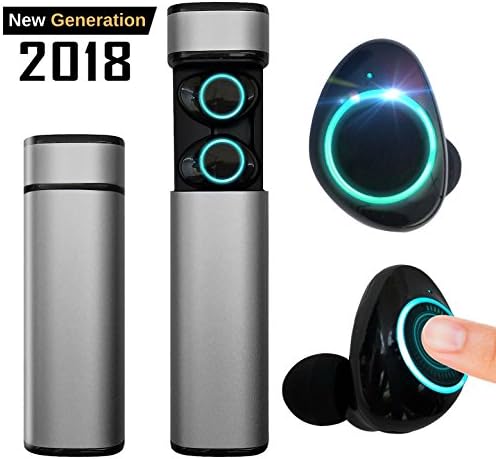 True Wireless Headphones Bluetooth Earbuds with Gun Metal Charging Case In-Ear Noise Cancelling Headset with Mic for iPhone Android, Waterproof Touch Control Deep Bass 3D Stereo Sound LATEST TECH 2018