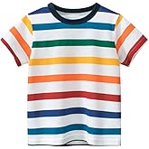 Warmbaby Stripe T Shirt Toddler Boys and Girls Kids Short Sleeve Shirts Rainbow