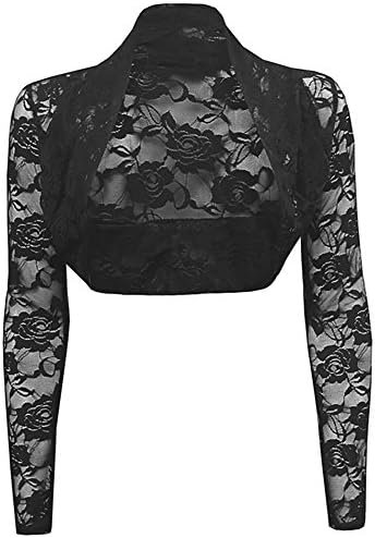 Hengguang Women's Sexy Floral Lace Crochet Bolero Shrug Cardigan Crop Top Black M