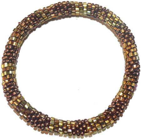 Textured Metallic Bronze and Golden Handmade Beaded Bracelet, Glass, Seed Beads , MB4