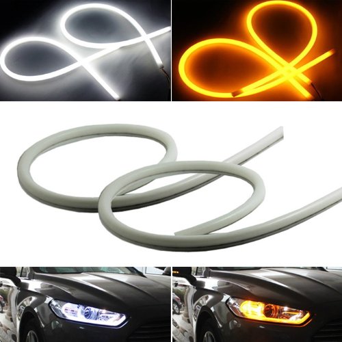 iJDMTOY Xenon White/Amber Yellow Switchback LED Tube Strip Lights For Headlight Retrofit w/ Even Lighting Illumination