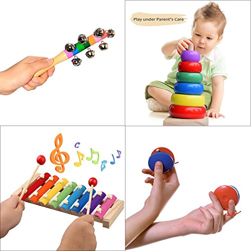 OAMCEG Toddler Musical Instruments, 9 types 12Pcs Wooden Percussion Instruments Toy Set for Kids Preschool Educational with Free Carrying Bag