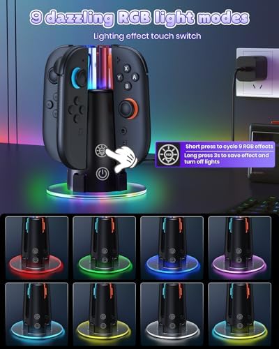 Switch Controller Stazione di ricarica per Joy Con 2 e 1 con luci RGB, compatibile con Nintendo Switch 2 e 1 e accessori OLED, supporto di ricarica portatile, controller compatto