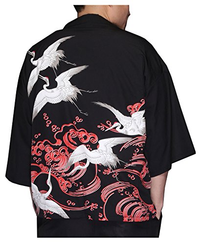 LifeHe Men's Women Kimono Cardigan Japanese Jackets Shirts (Black B, XL)