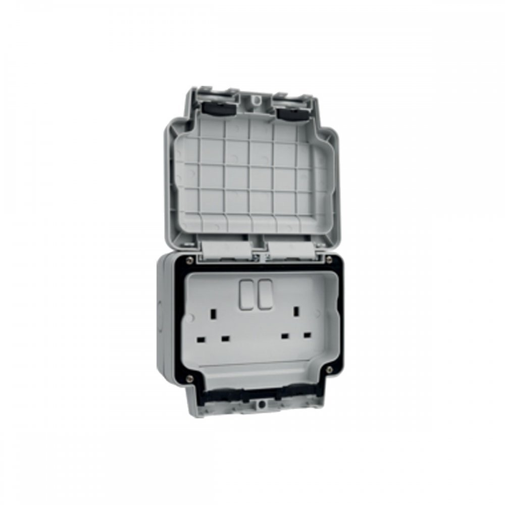 Hager WXPSS82 Weatherproof Switch Socket IP66 2 Gang 13 Amp Double Pole