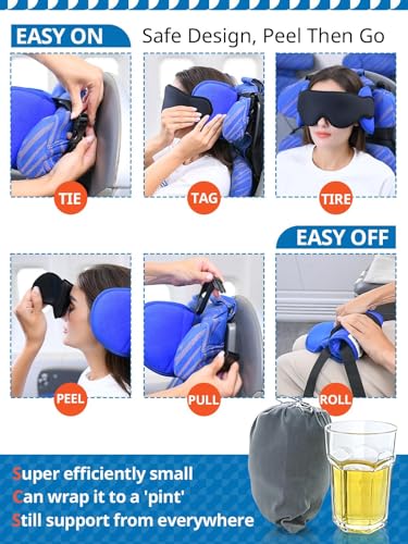 Uniiking® Travel Pillows for Airplanes, Airplane Travel Essentials, Airplane Head Strap for Sleeping, Neck Pillow for Car Road Trip, 360° Support Headrest, Stop Bobblehead, Black