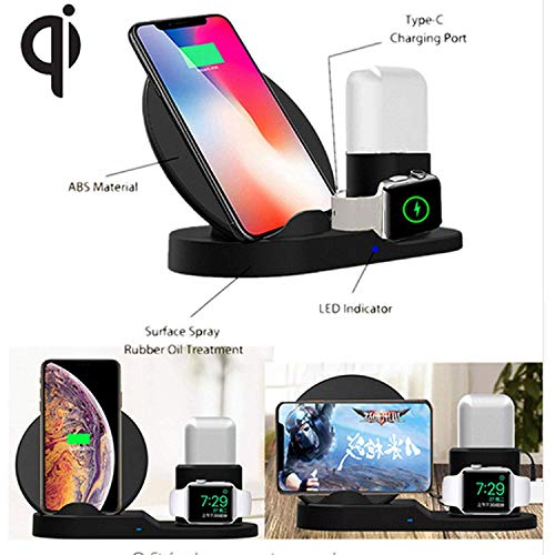 MQOUNY Wireless Charger, Upgrade 3 in 1 Wireless Charging Stand for Apple Watch,Charging Station for Airpods,Fast Wireless Charger Dock for All QI Phone with Charger Adapter (Black)