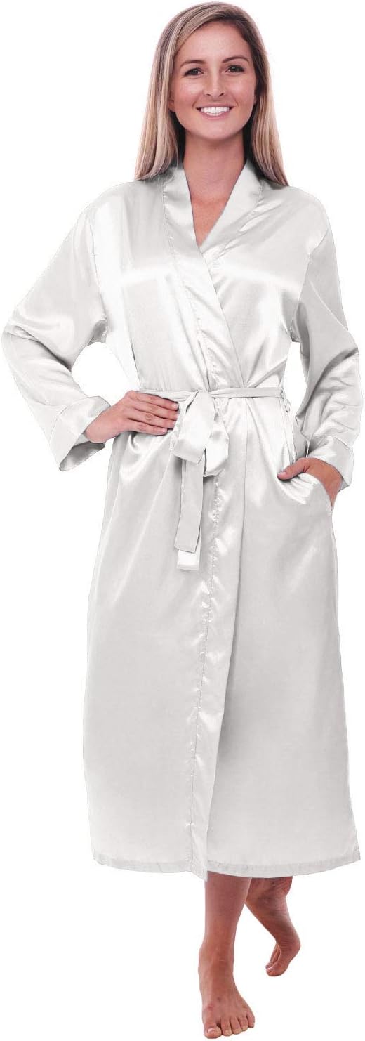 Alexander Del Rossa Women's Lightweight Satin Robe, Long Kimono