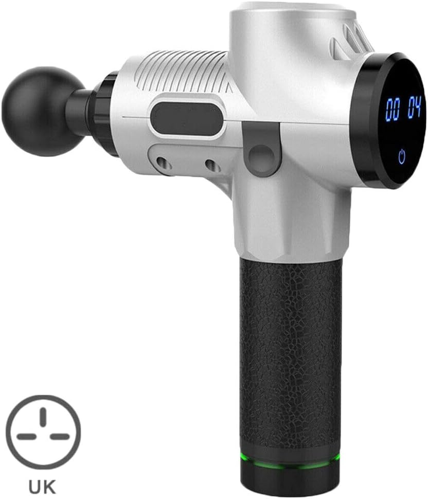 Webri Handheld Massage Gun, Handheld Massage Device with 4 Massage Heads 30 Files Adjustable, Portable Quiet Massage Gun with LCD Display, Tension Relief Deep Tissue Muscle Massage （Silver）