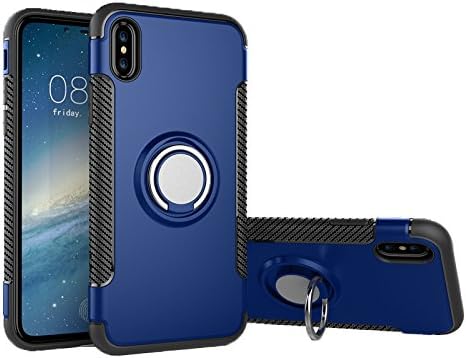 iPhone X Case Apple (Matte Blue), High Impact Drop Protection, Best 360° Swivel Ring Holder Kick Stand, Shockproof TPU Non-Slip Rubber, Thin Flexible Profile, Elevated Lens Protection