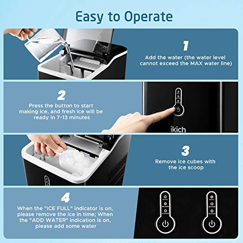 IKICH Ice Maker Countertop, 26lbs 24Hrs, 9 Cubes Ready in 7mins
