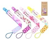 FLASH SALE Pacifier Clip 4 Pack by Akeekah For Girl Unique 2 Sided Design Pacifier Holder Binky Leash with Plastic Clip Washable Perfect Baby Shower Gift