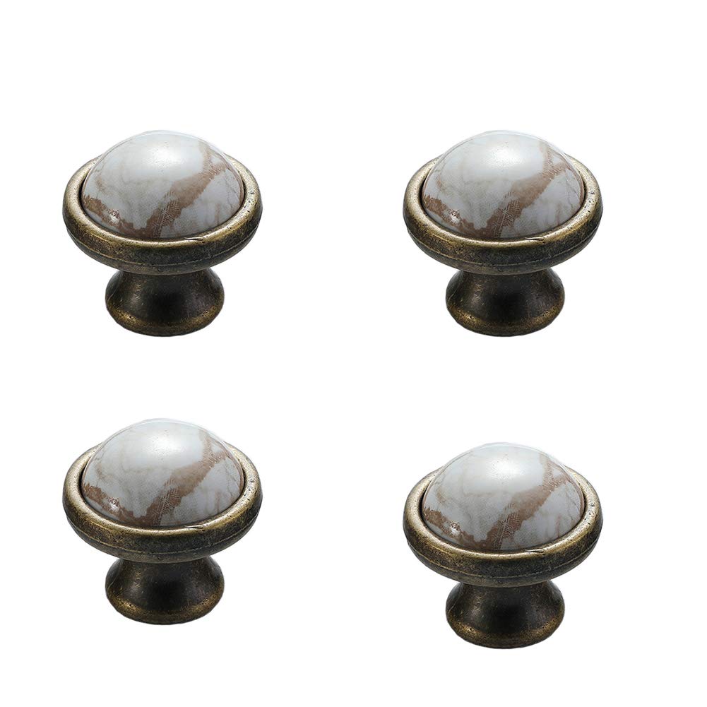 ANSIEDIO 4 Vintage Ceramic Drawer Knobs - Round Kitchen Cabinet Cupboard Door Knobs Pull Handles - Bronze/Marble - Diameter 22mm