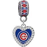 Cubs Heart Crystal Charm Compatible With Pandora Style Bracelets. Can also be worn as a necklace