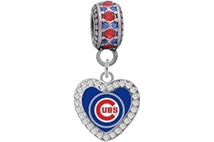 Final Touch Gifts Cubs Heart Crystal Charm Compatible with Pandora Style Bracelets. Can Also be Worn as a Necklace (Included.)