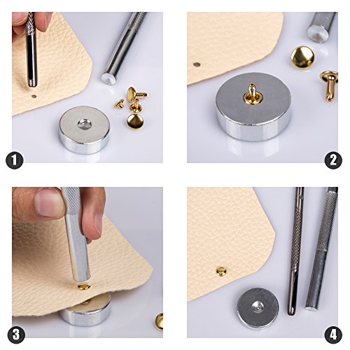 Lynda Leather Rivets 240 pcs Double Cap Rivet Fasteners- 3 Sizes/4 Colors Rivet Snap Buttons for DIY and Leather Crafts/Repairs/Decorations