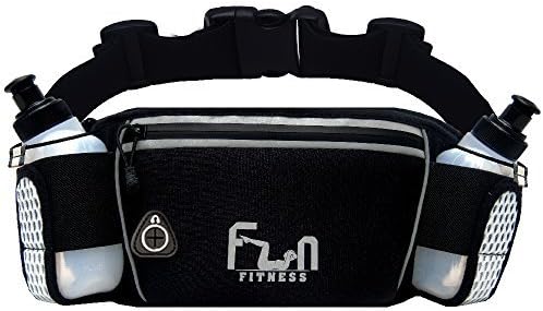 Hydration Running Belt with Water Bottles 6oz - Waist Bag for Jogging, Hiking, Biking - Fitness Fanny Pack for Outdoors and Sports, with iPhone Samsung Holder Waterproof Pocket