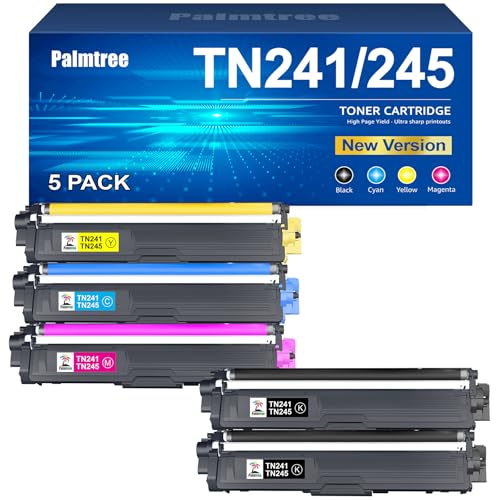 Palmtree TN241 TN245 Toner de Remplacement pour Brother TN-241 pour Brother MFC 9332CDW Toner DCP 9022CDW MFC-9142CDN HL-3142CW DCP-9022CDW MFC-9332CDW DCP-9020CDW HL-3152CDW HL-3140CW (5-Pack)