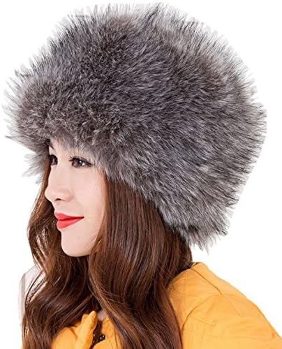 Faux Fur Women Russian Cossak Hat for Ladies Winter Cap (Gray)