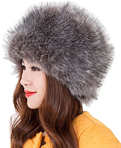 Faux Fur Women Russian Cossak Hat for Ladies Winter Cap (Gray)