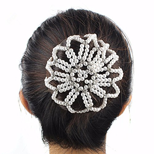 5 Pcs Girl Pearl Crochet Hair Snood Net Elastic Crochet Hair Net Ballet Dance Skating Bun Cover Hairnet