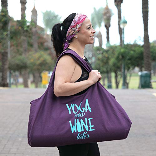 YogaPets Exercise Fun Yoga Mat Tote Bag | Large Mat Carrier with Strap & Side Pocket | Fits Most Size Mats (Wine)