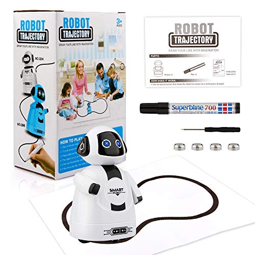 Betheaces Mini Inductive Robot Kids Magic Pen Boys Girls Birthday Gift Toddler Smart Educational Toys with Eye LED Light Intelligent Novelty Robotics Kit Batteries Included-1 Piece (White)