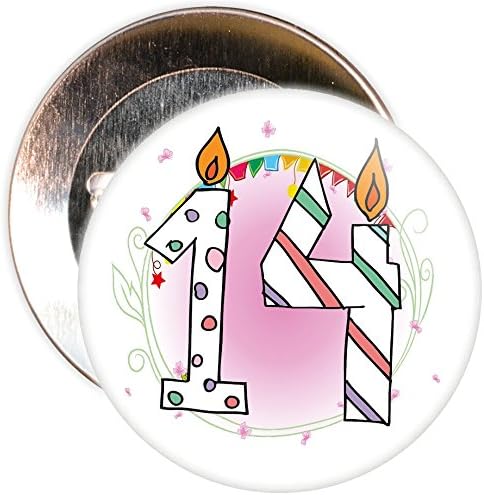 14th Birthday Badge with Candle Numbers and Pink Background available in a choice of 2 sizes (75mm)
