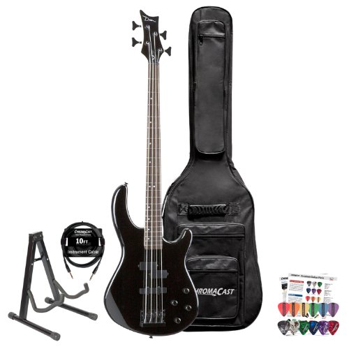 Dean Guitars E10APJ-CBK Edge 10A PJ Classic Black Electric Bass with Cable, Pick Sampler, Stand Bass Bag