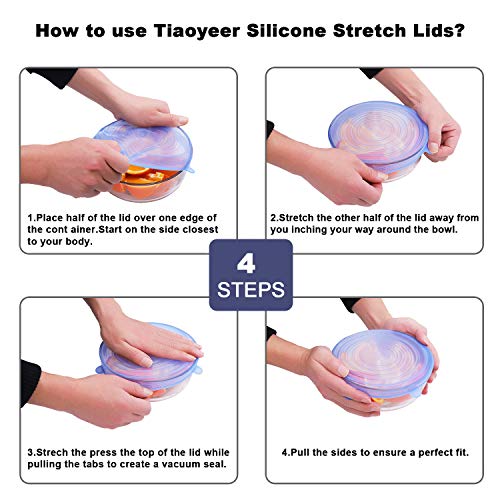 Silicone Stretch Lids -Tiaoyeer 12 Pcs Reusable Container Bowl Food Saver Covers Fit Various Shapes Sizes,Non-Stick Storage Covers for Keeping Food Fresh,Safe in Dishwasher, Microwave and Freezer - Thumbnail 5